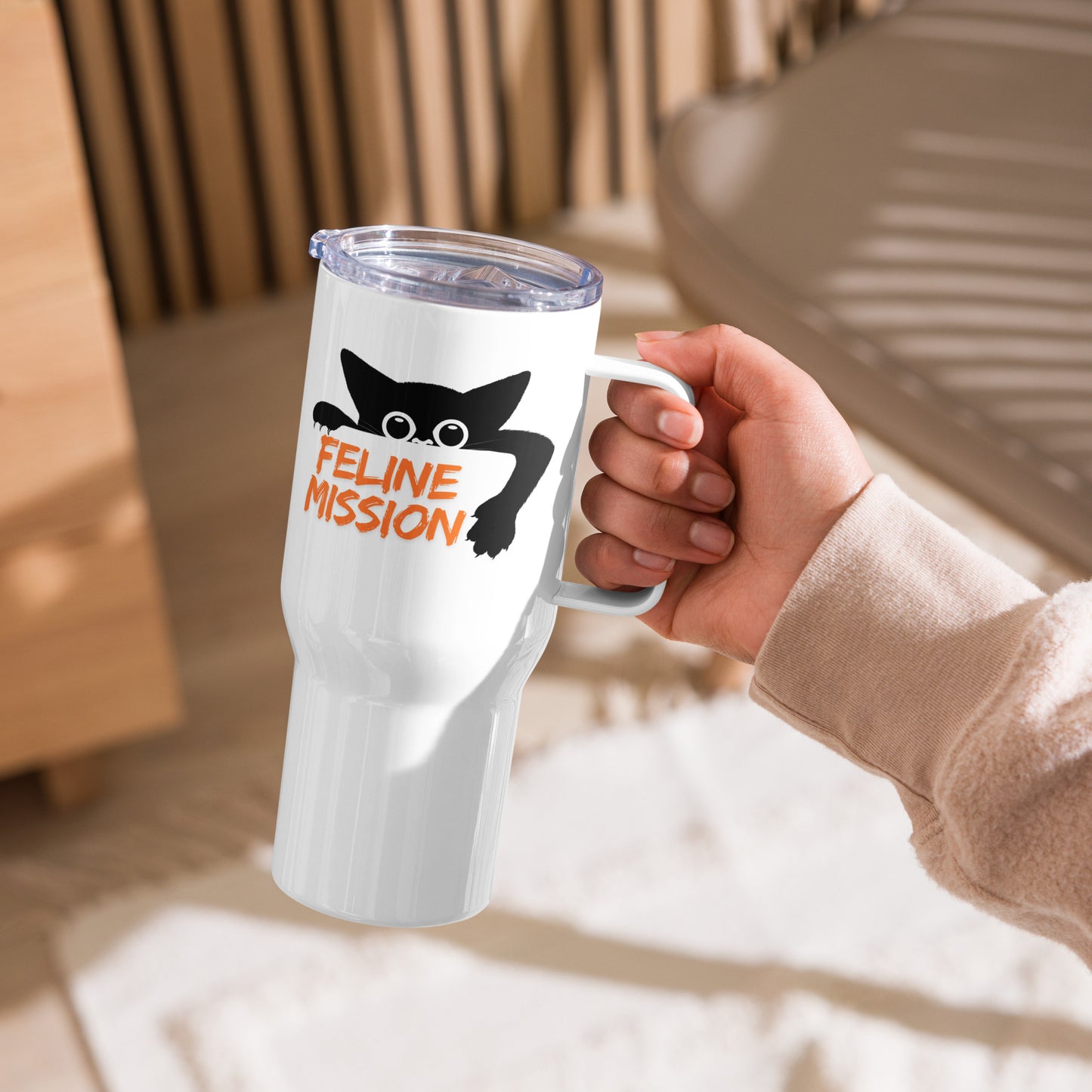 Feline Mission Travel Mug with a Handle