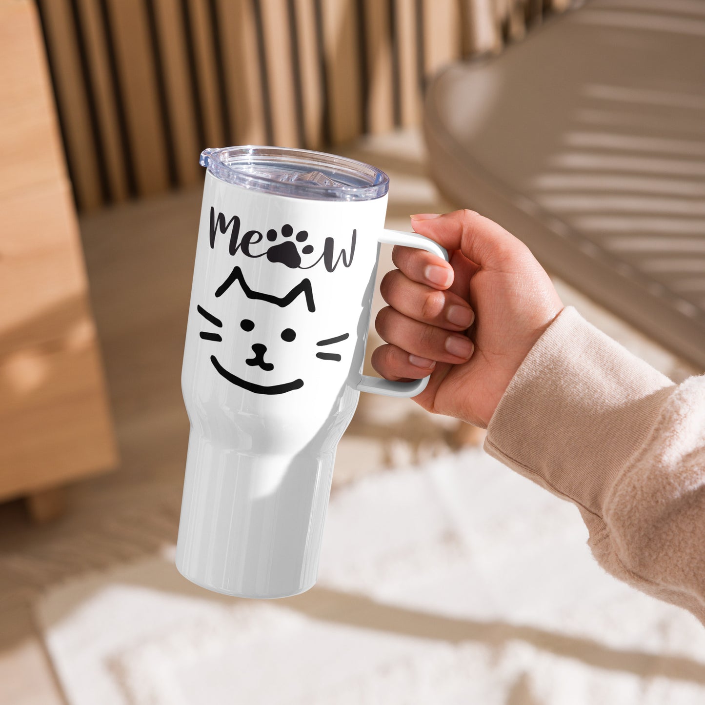 Cat Drawing Travel Mug with a Handle