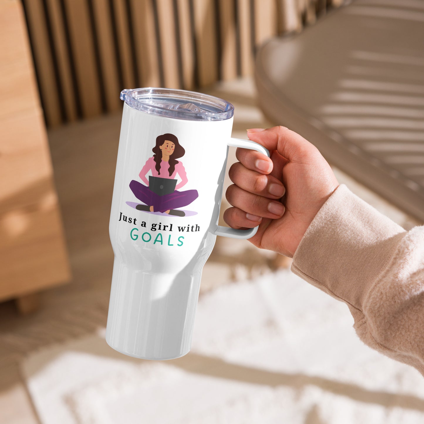 Girl With A Goal Travel mug with a handle