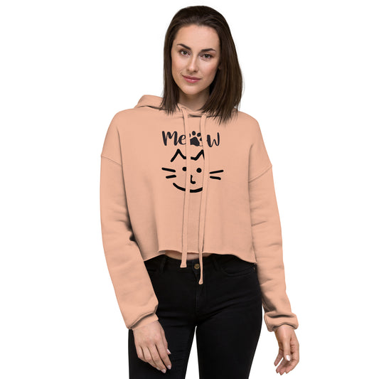 Meow Cat Drawing Crop Hoodie