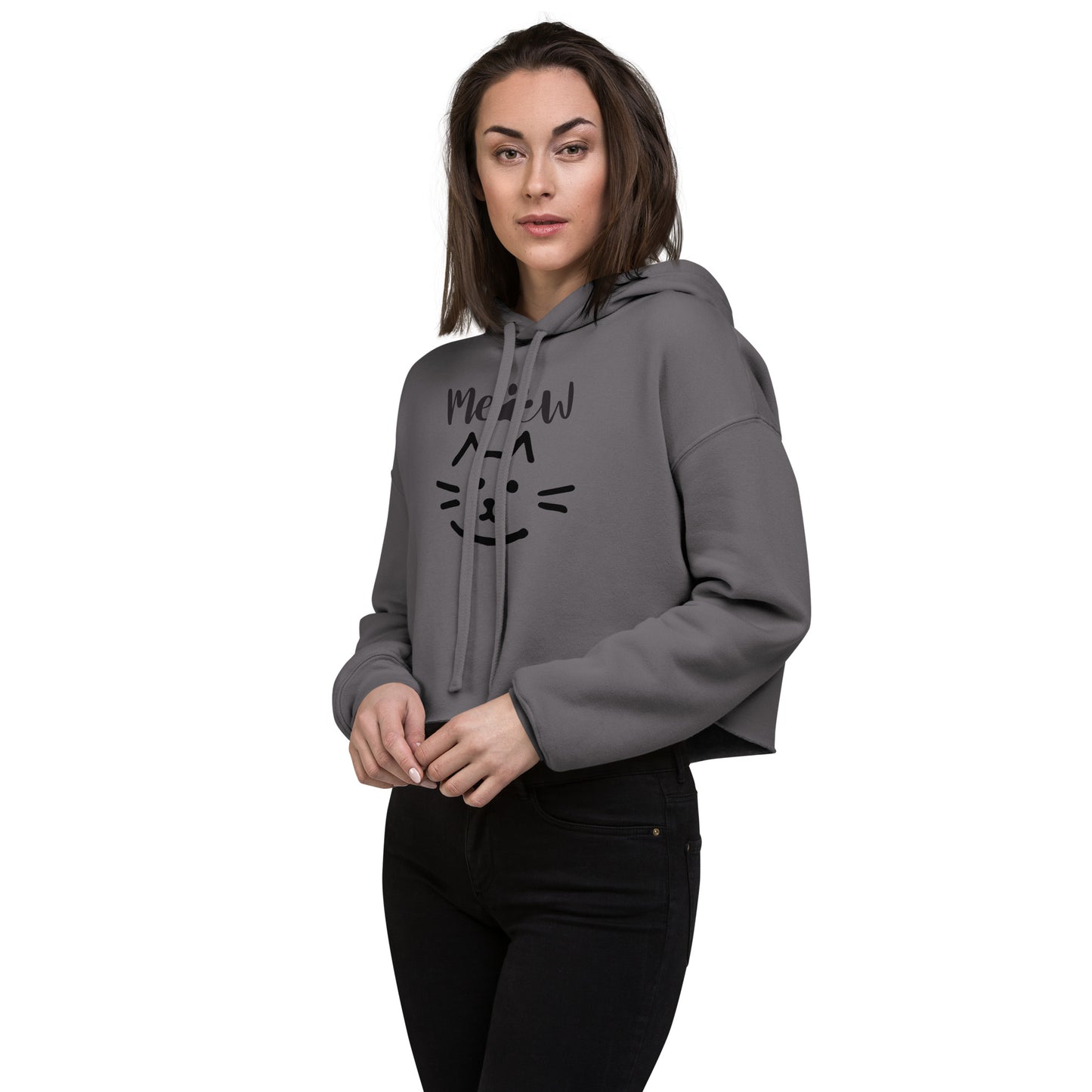 Meow Cat Drawing Crop Hoodie